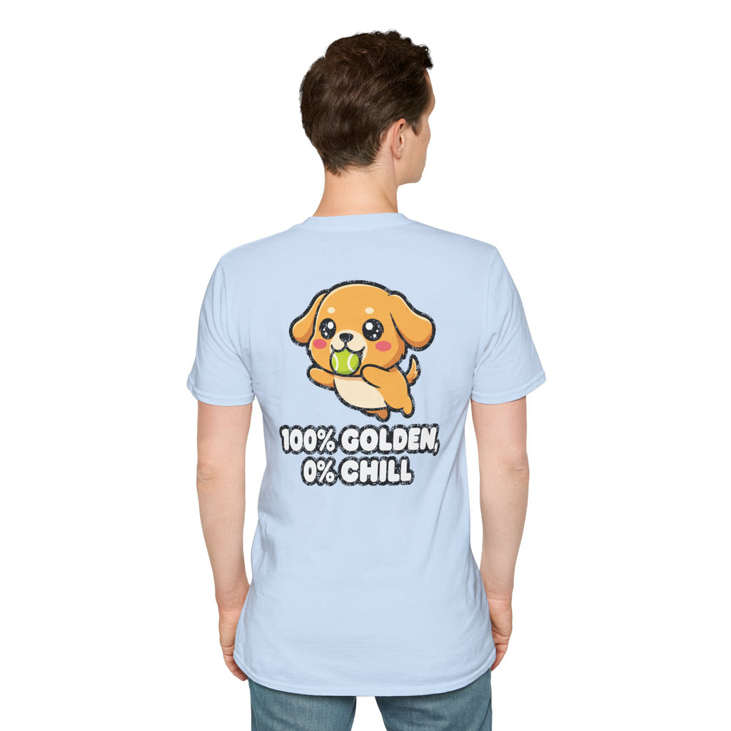 Cute Golden Retriever Shirt 100% Golden, 0% Chill Funny Dog Lover Unisex Softstyle Tee Gift