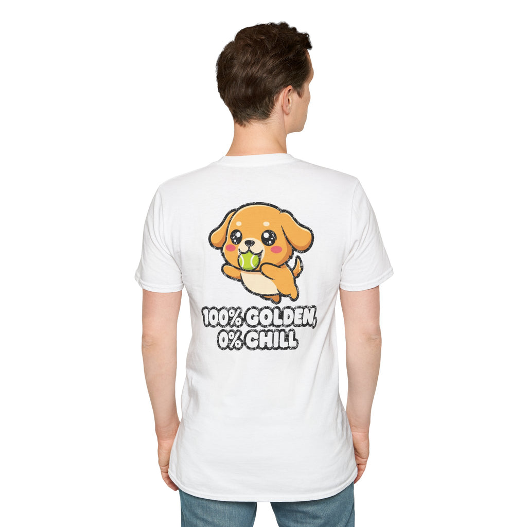 Cute Golden Retriever Shirt 100% Golden, 0% Chill Funny Dog Lover Unisex Softstyle Tee Gift