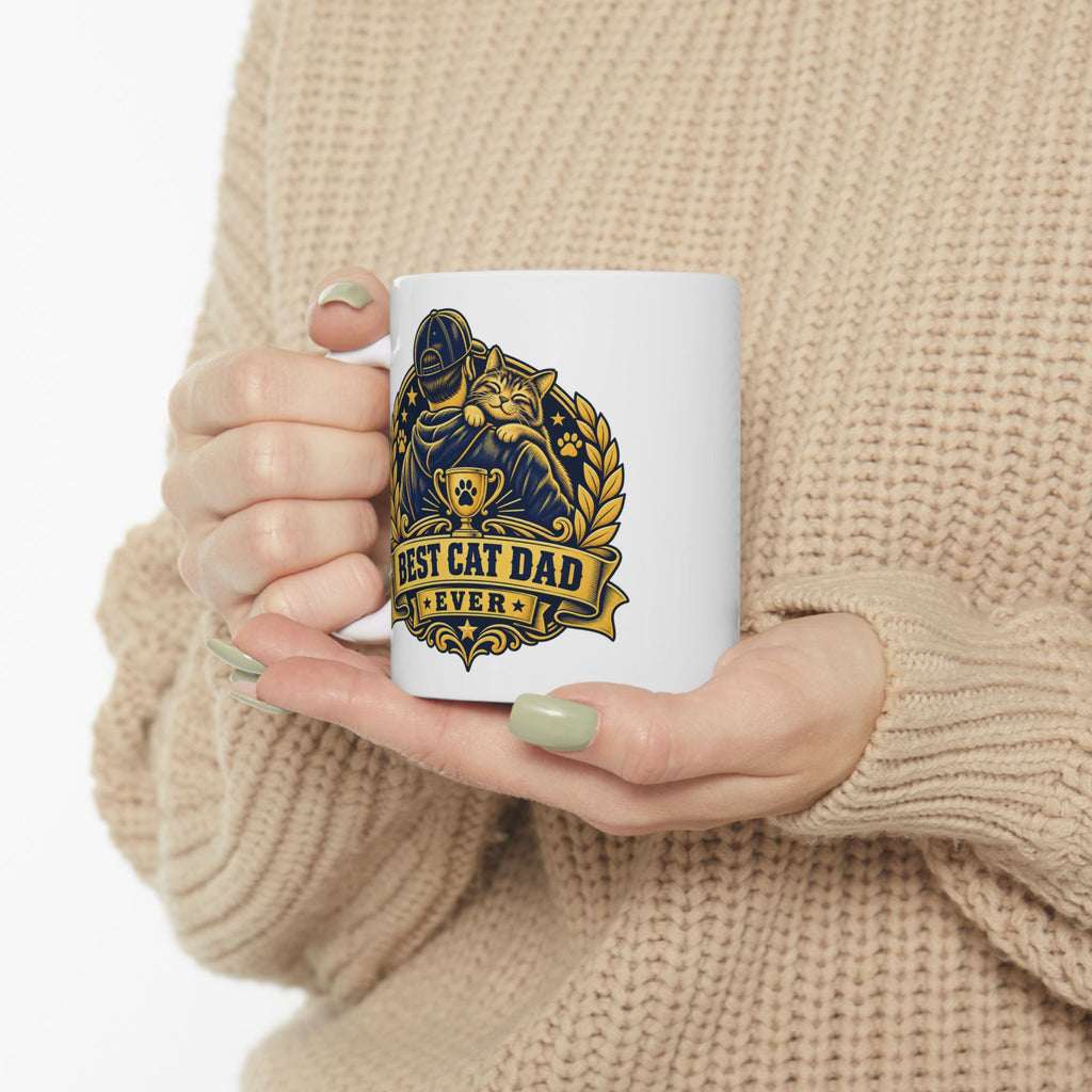 Best Cat Dad Ever Mug Vintage Trophy Badge Coffee Cup Gift Funny Coffee Mug