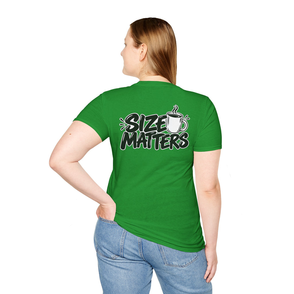 Dark Humor Funny Coffee Shirt Size Matters Novelty Graphic Tee Unique Gift