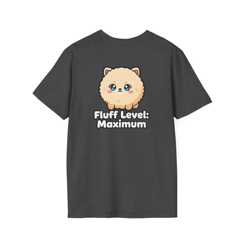 Cute Dog Pomeranian Shirt Fluff Level: Maximum Funny Dog Lover Unisex Softstyle Tee Gift