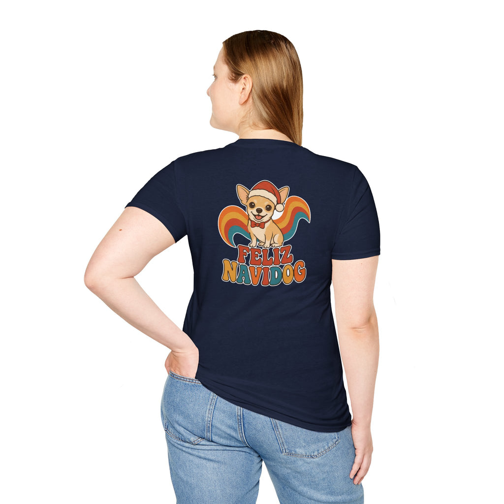 Retro Christmas Dog T-Shirt Feliz Navidog Vintage Dog Lover Shirt Unisex Softstyle Tee Christmas Gift