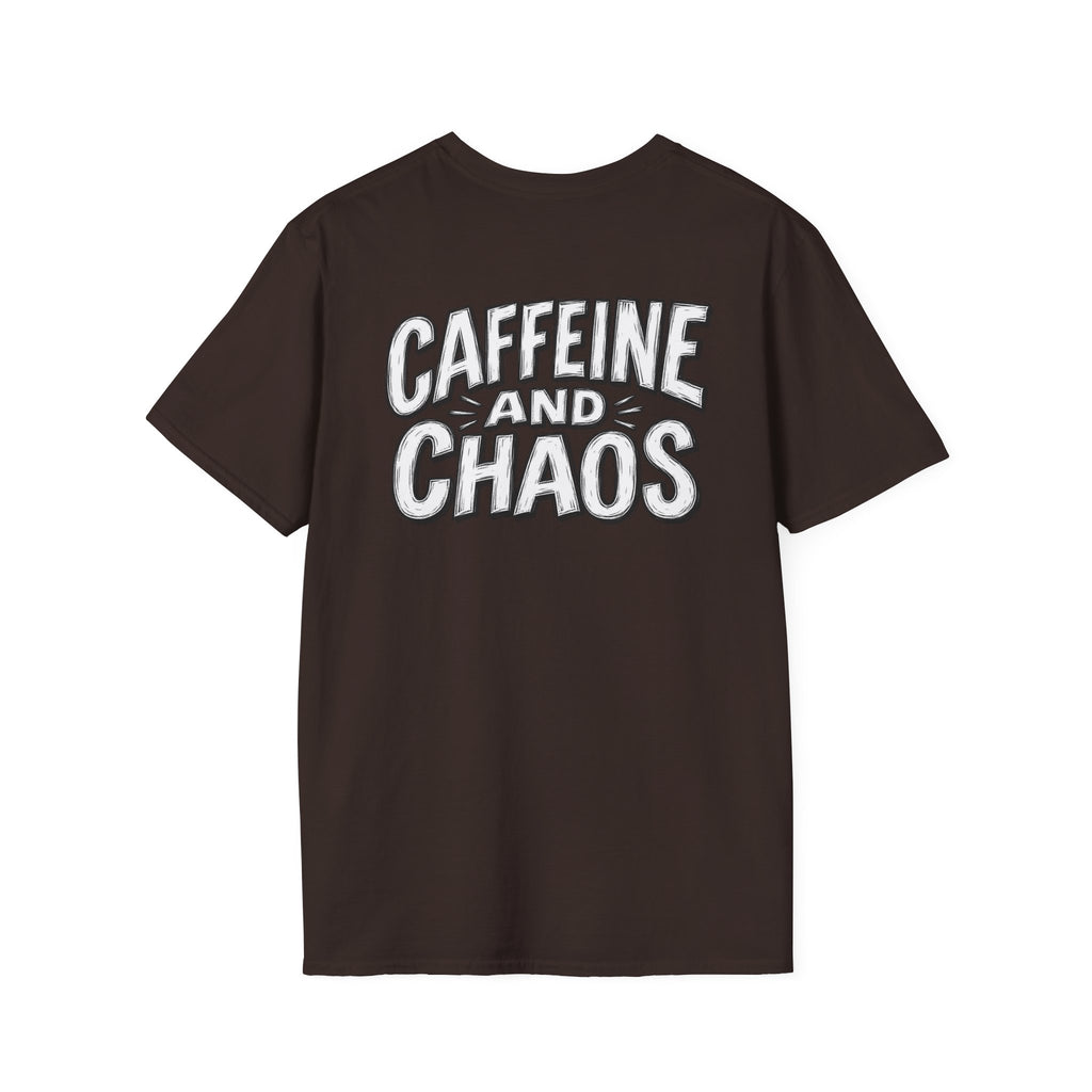 Funny Caffeine and Chaos Shirt Coffee Lover Graphic Tee Dark Humor Tshirt Funny Office Tshirt