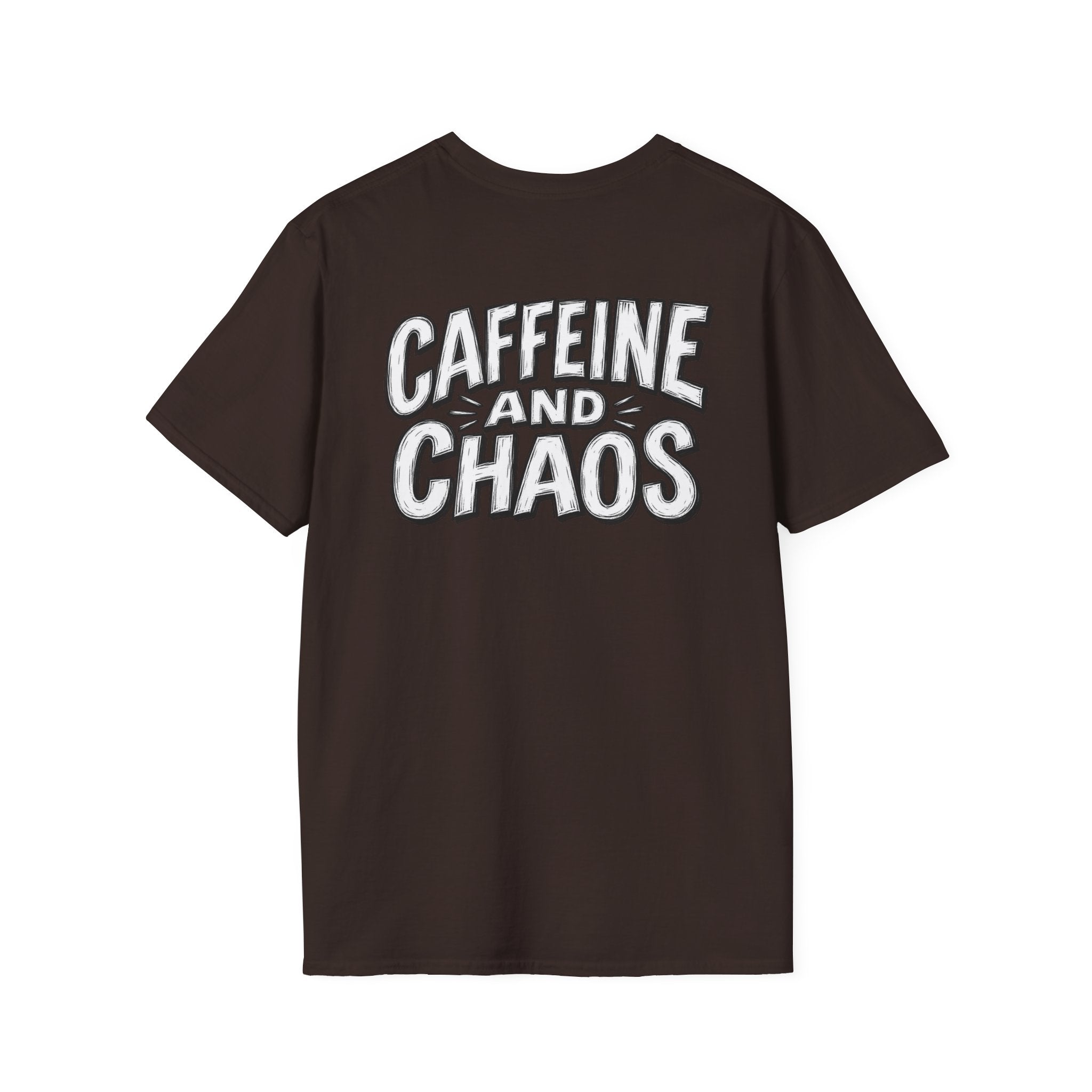 Funny Caffeine and Chaos Shirt Coffee Lover Graphic Tee Dark Humor Tshirt Funny Office Tshirt