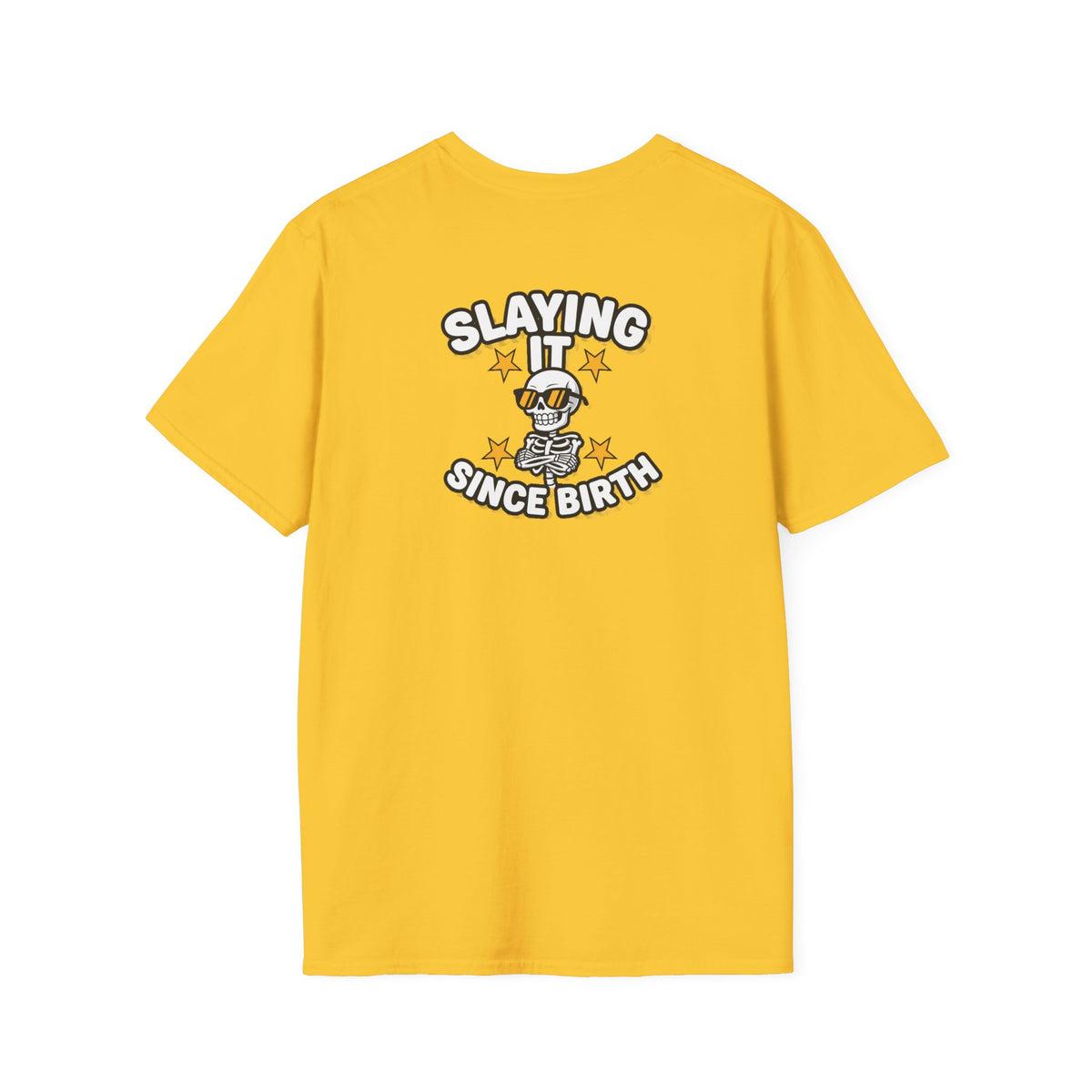 Dark Humor Halloween Shirt Slaying It Since Birth Funny Skeleton Sarcastic Unisex Softstyle Tee Adult Halloween Gift
