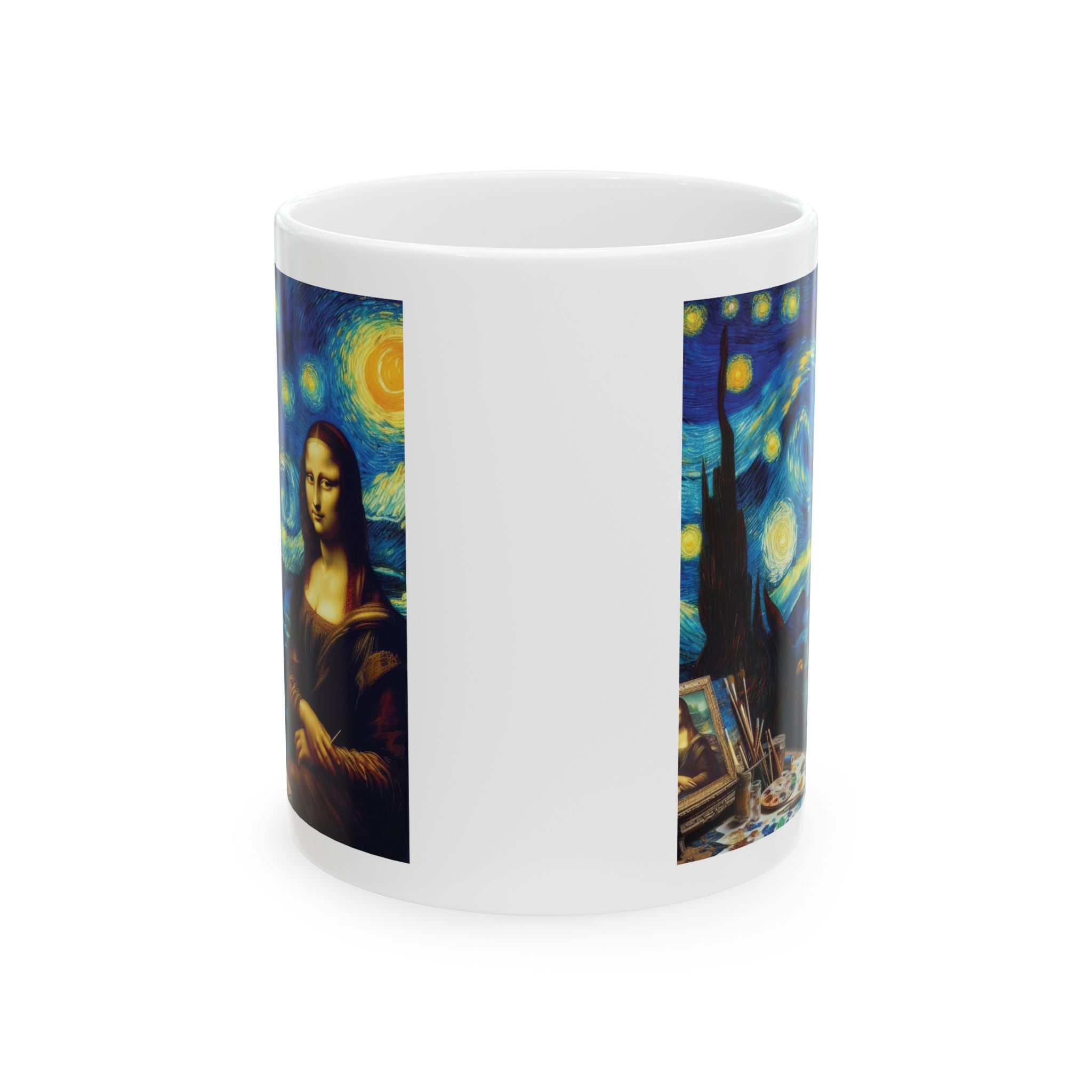 Funny Mona Lisa Van Gogh Starry Night Art Tea Coffee Cup Ceramic Mug Unique Gift