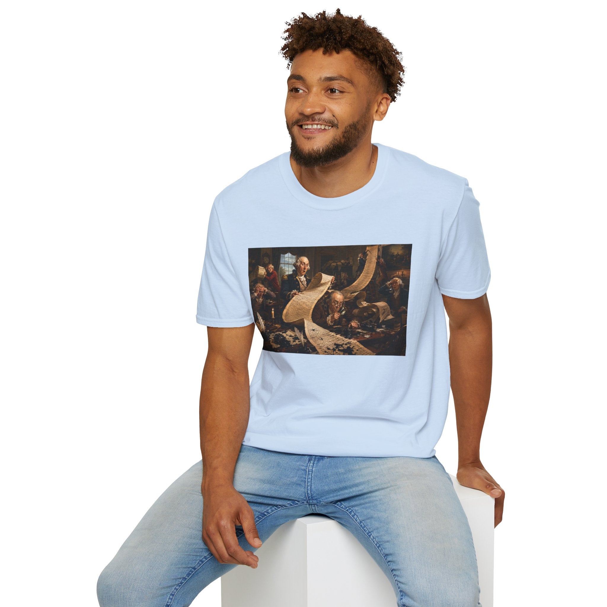 Funny USA Unisex Softstyle T-Shirt Giant Declaration Team Funny Patriotic T-Shirt United States of America Benjamin Franklin George Washington Tshirts