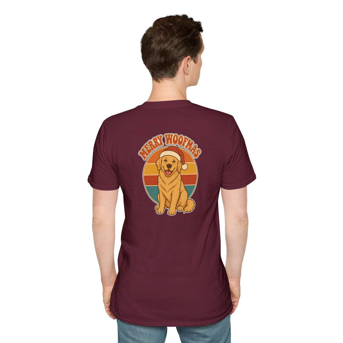 Retro Christmas Dog T-Shirt Merry Woofmas Vintage Dog Lover Shirt Unisex Softstyle Tee Christmas Gift
