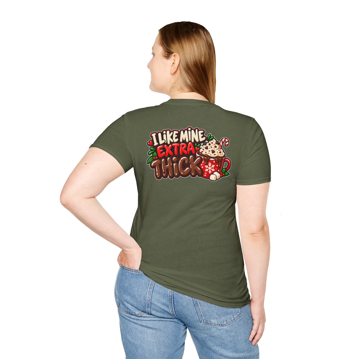 Funny Christmas Pun Tee Cheeky Holiday Shirt Dark Humor Funny Shirt I LIKE MINE EXTRA THICK T-Shirt Unique Gift