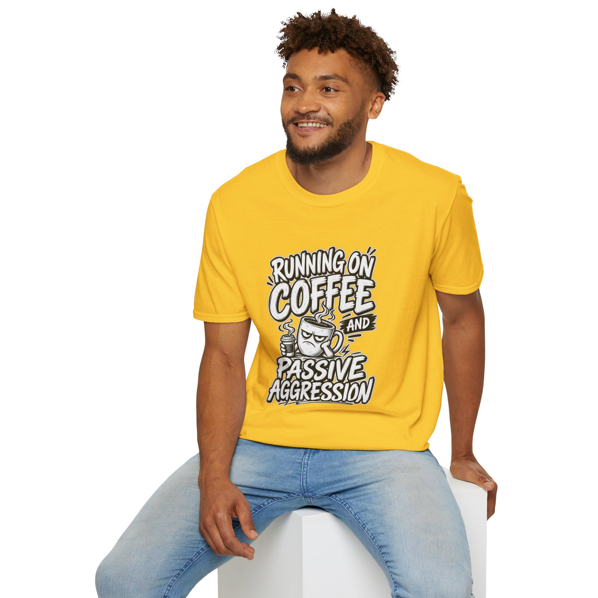 Funny Dark Humor Tshirt — Funny Office Tshirt Dark Humor Graphic Tee Unique Coworker Gift  RUNNING ON COFFEE AND PASSIVE AGGRESSION Shirt