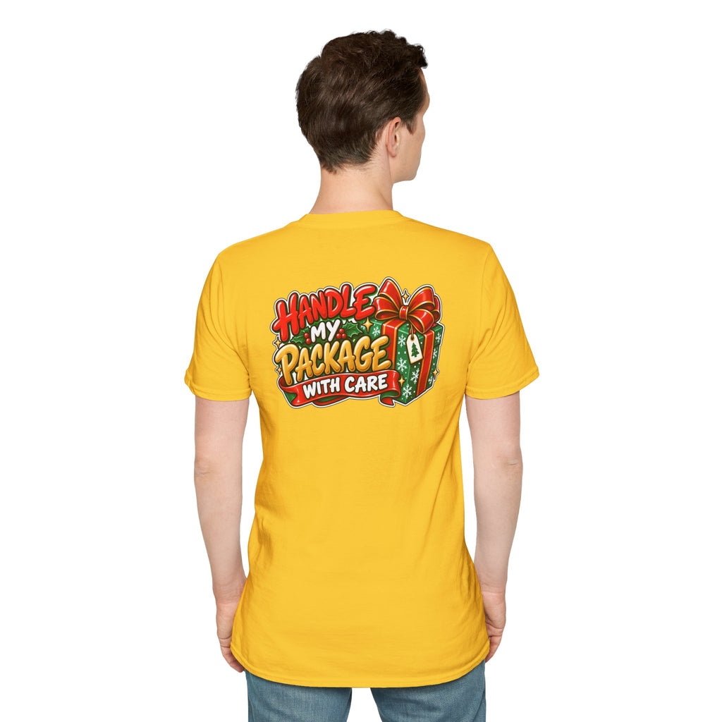 Funny Christmas Pun Tee Cheeky Holiday Shirt Dark Humor Funny Shirt HANDLE MY PACKAGE WITH CARE T-Shirt Unique Gift