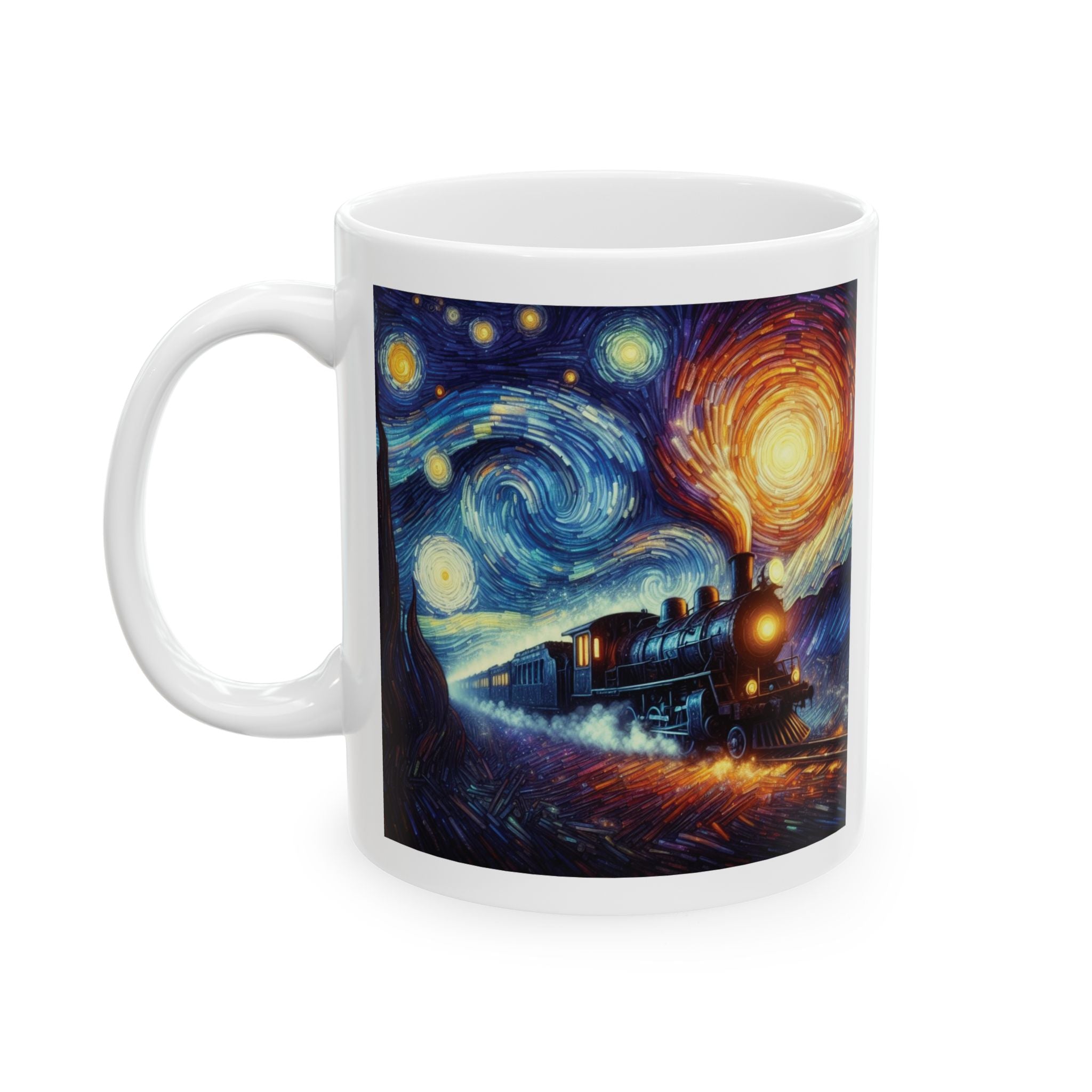 Stunning Steam Train Mug Van Gogh Starry Night Tea Coffee Cup Cute Unique Gift 11oz
