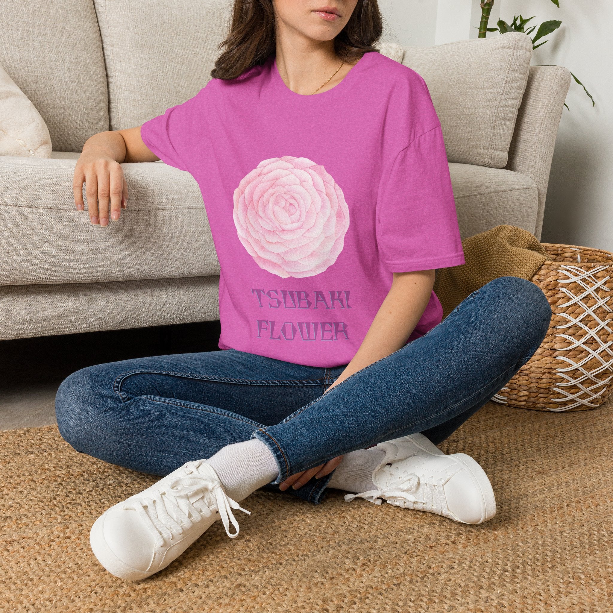 Tsubaki Japanese Camellia Unisex Softstyle T-Shirt Gift Cotton Japan Art Flower