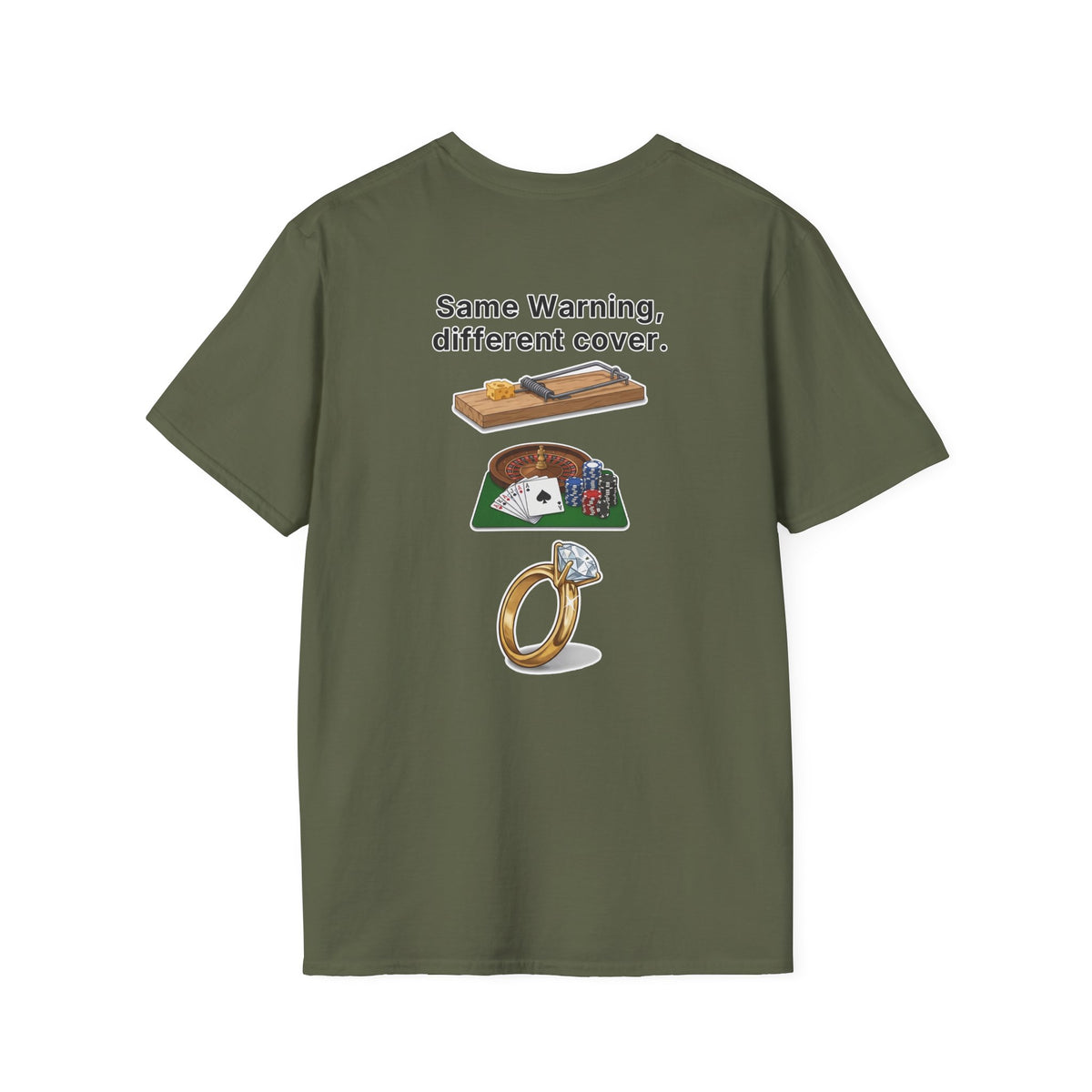 Funny Marriage T-Shirt Same Warning Different Cover Mousetrap Casino Ring Wedding Humor Shirt Groom Bachelor Party Tee