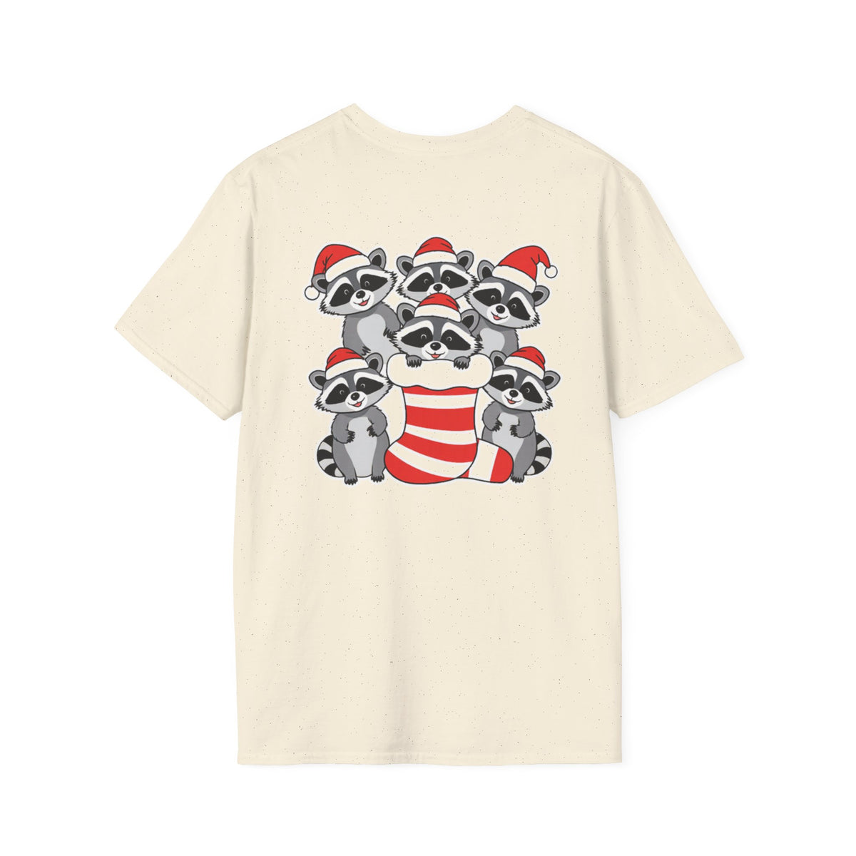 Cute Christmas Raccoons Shirt Funny Santa Hat Unisex Softstyle Tee Gift