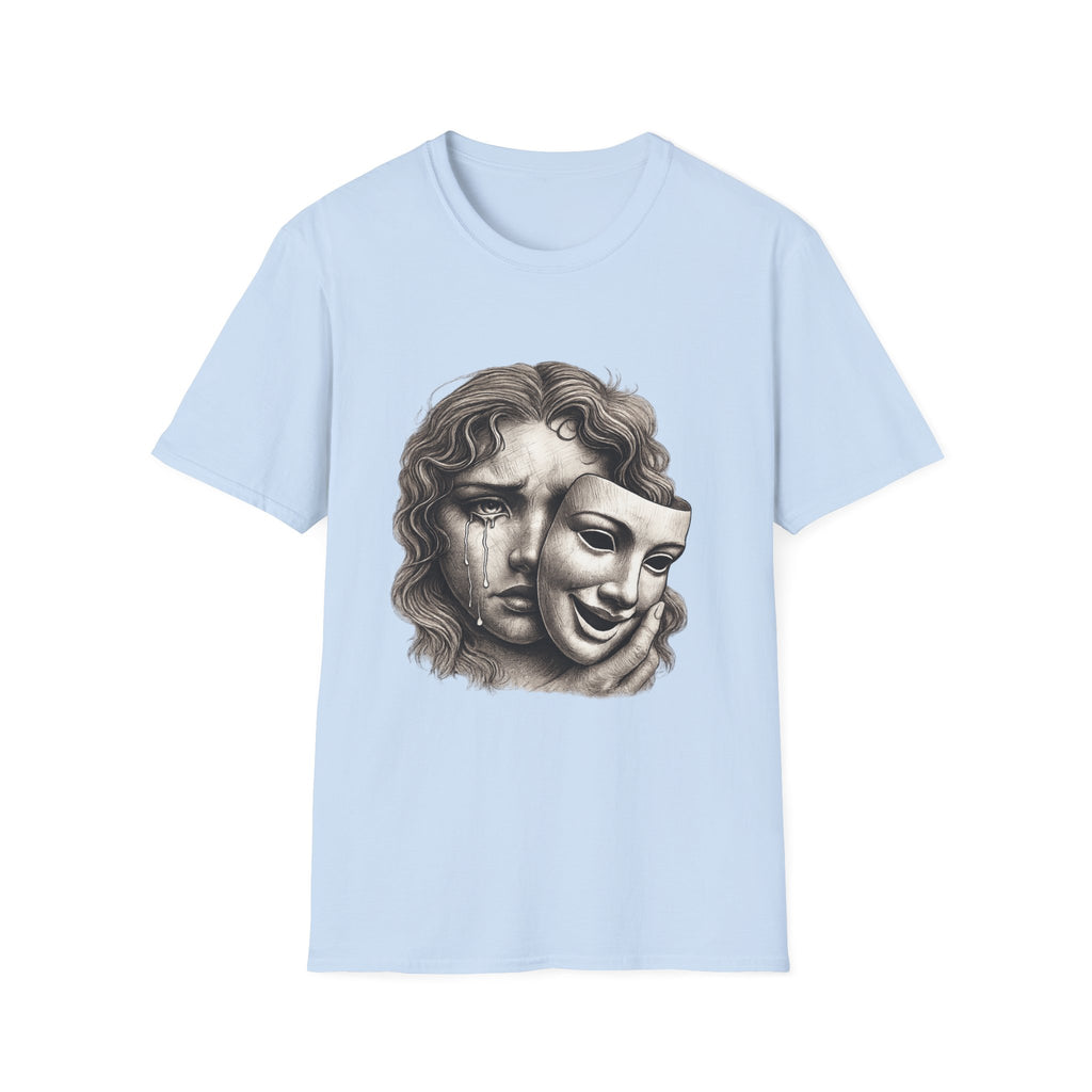 Crying Woman Mask Art T-Shirt | Hidden Emotions Sketch Graphic Tee Unisex Unisex Softstyle T-Shirt