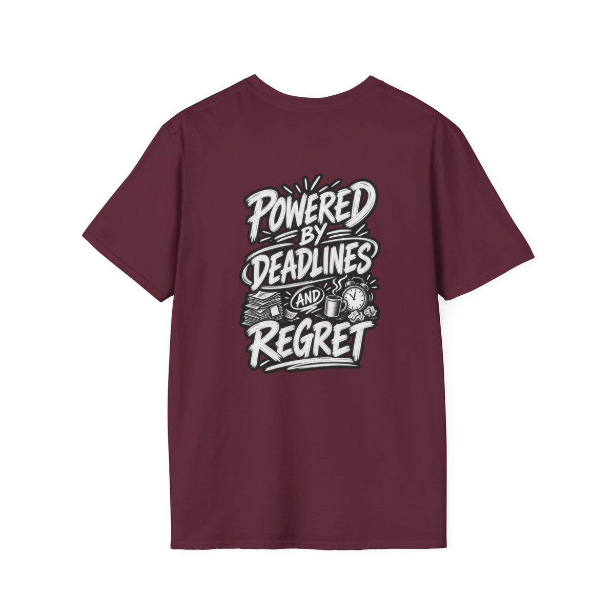 Funny Dark Humor Shirt Powered by Deadlines and Regret Funny Office Tee Unique Coworker Gift