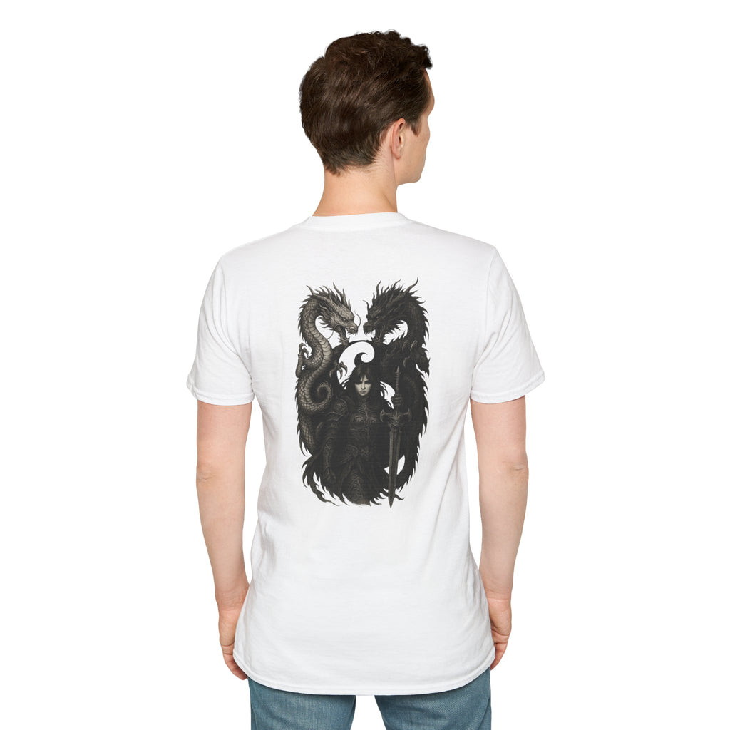 Dragon T-shirt Men Women Graphic Tee Clothing Apparel Symbol Ying Yang In Back