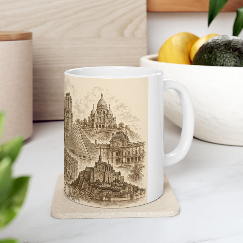 Ceramic Travel Mug French Landmarks Mug — Eiffel Tower Notre Dame Versailles Coffee Cup Gift 11oz 15oz