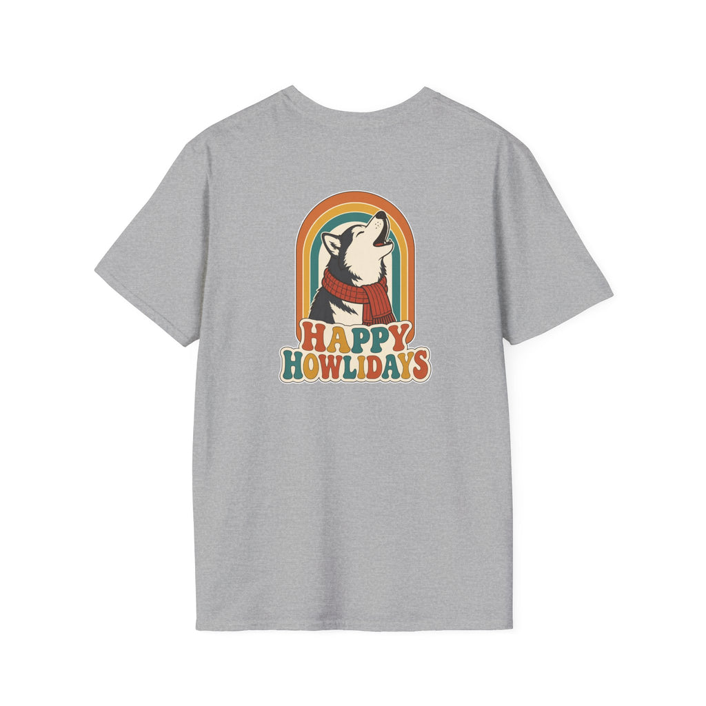 Retro Christmas Dog T-Shirt Happy Howlidays Vintage Dog Lover Shirt Unisex Softstyle Tee Christmas Gift