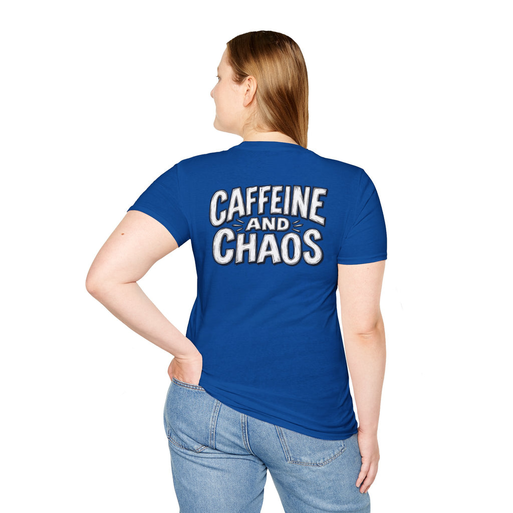 Funny Caffeine and Chaos Shirt Coffee Lover Graphic Tee Dark Humor Tshirt Funny Office Tshirt