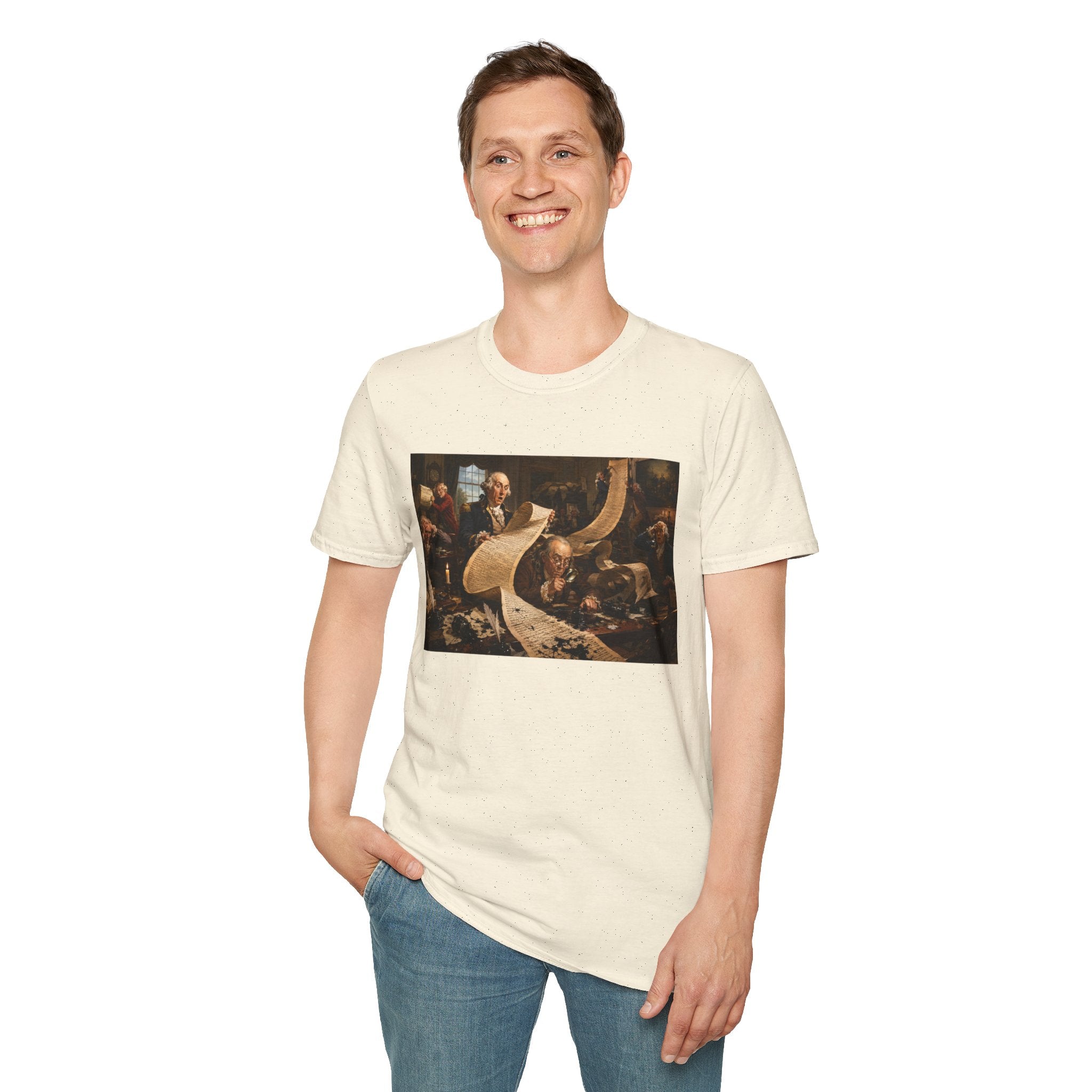 Funny USA Unisex Softstyle T-Shirt Giant Declaration Team Funny Patriotic T-Shirt United States of America Benjamin Franklin George Washington Tshirts