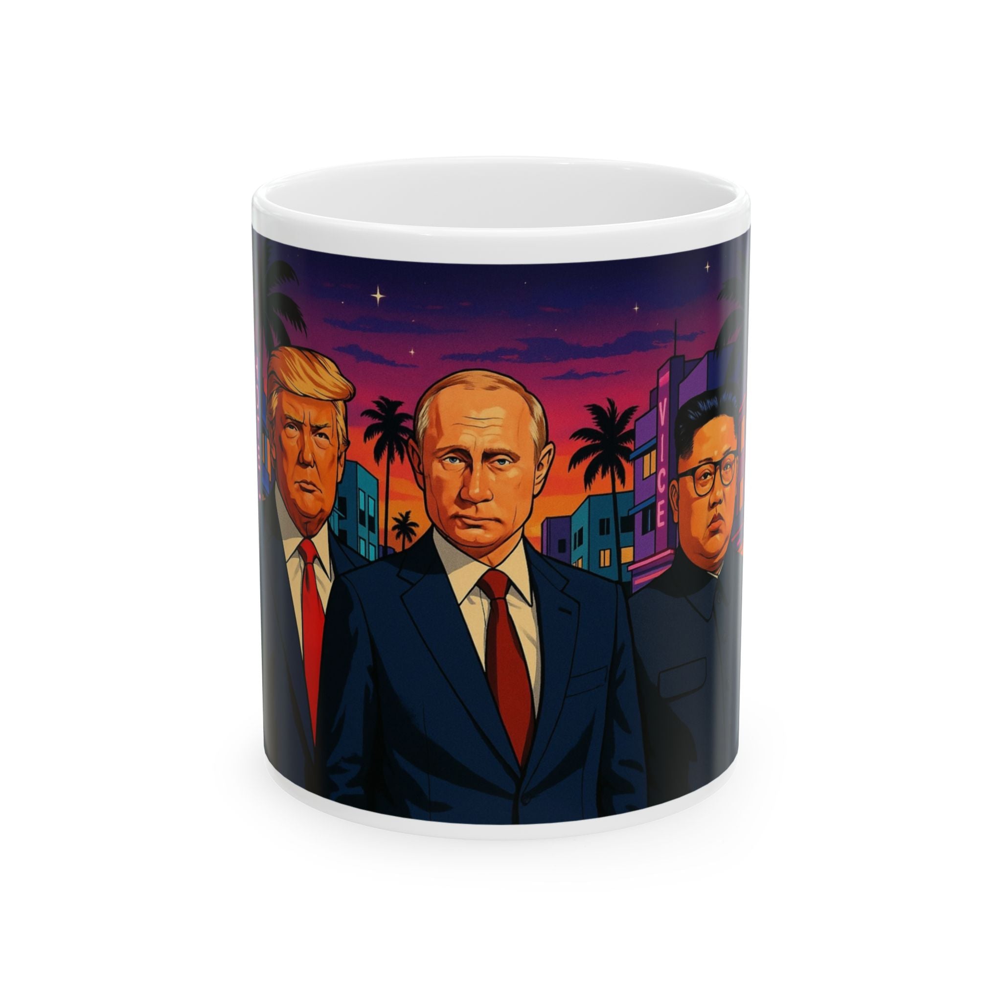 Funny Donald Trump Kim Putin in Miami Unique Ceramic Coffee Cup Tea Mug Gift