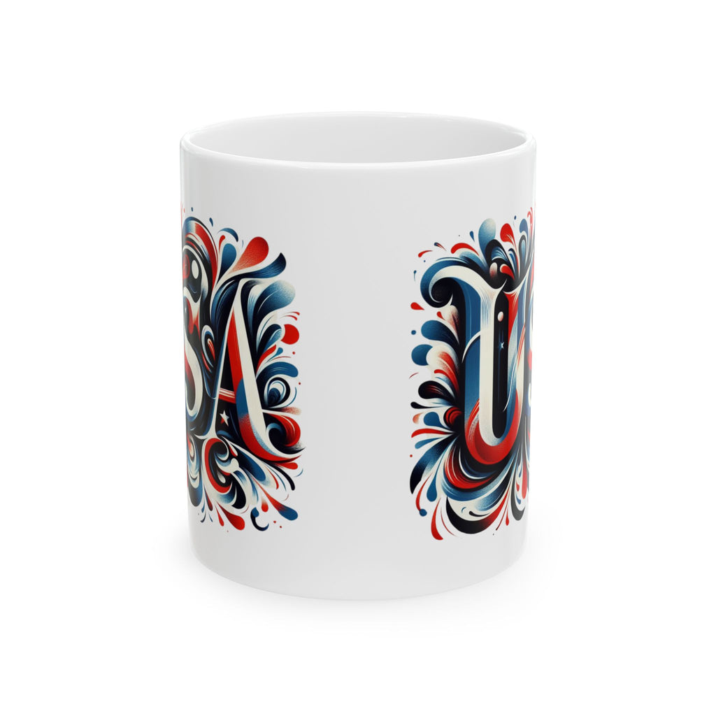 Calligraphy USA Flag Mug America Tea Coffee Cup Ceramic Mug Unique Gift 11oz New