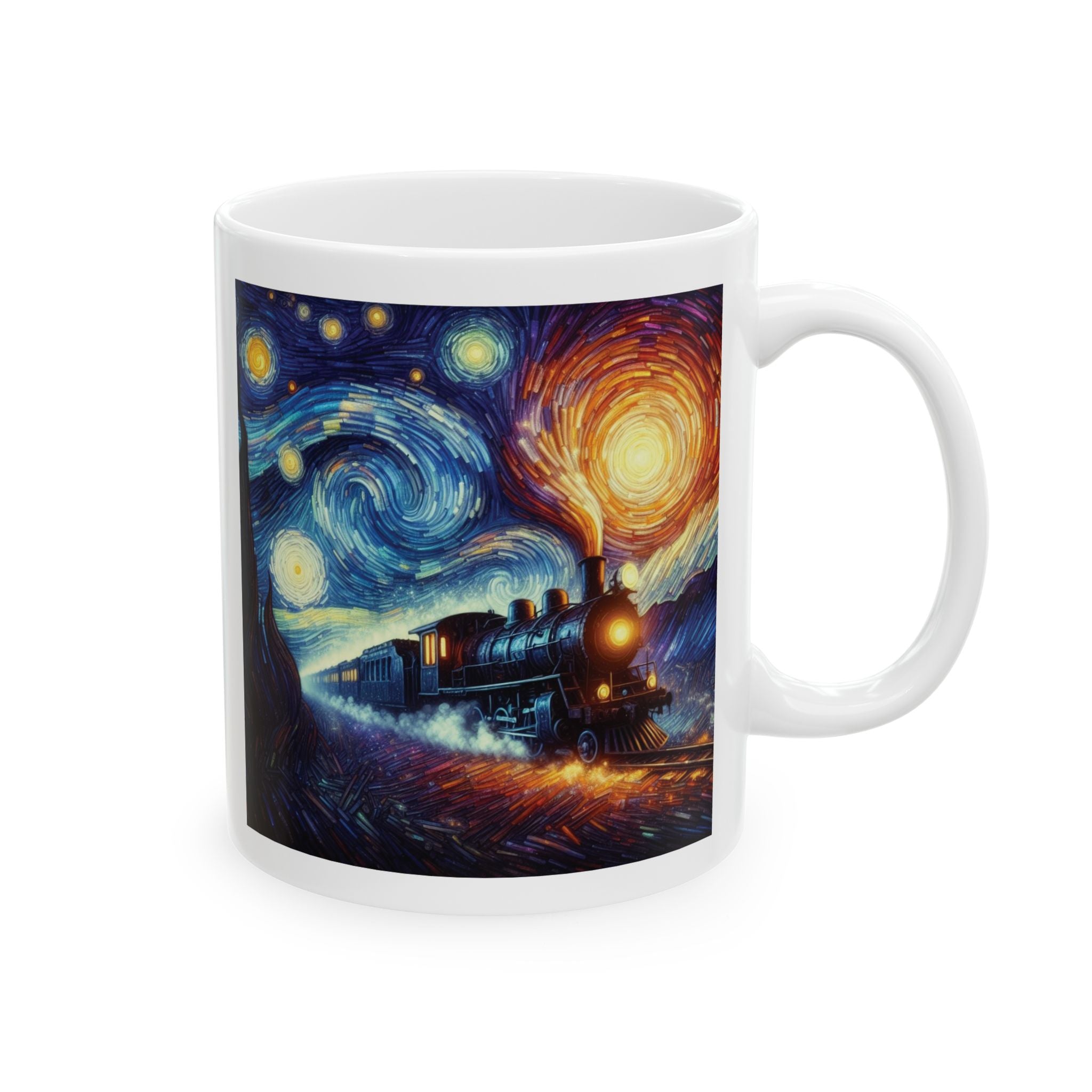Stunning Steam Train Mug Van Gogh Starry Night Tea Coffee Cup Cute Unique Gift 11oz