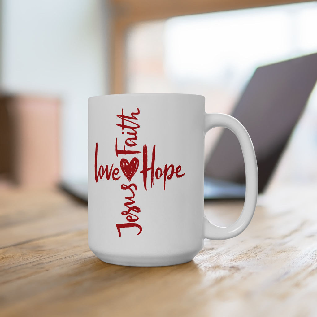 Red Cross Christianity Coffee Tea Mug Gift Home Anniversary Wedding Love 15oz