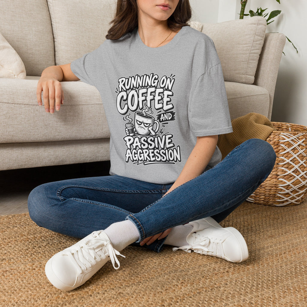 Funny Dark Humor Tshirt — Funny Office Tshirt Dark Humor Graphic Tee Unique Coworker Gift  RUNNING ON COFFEE AND PASSIVE AGGRESSION Shirt