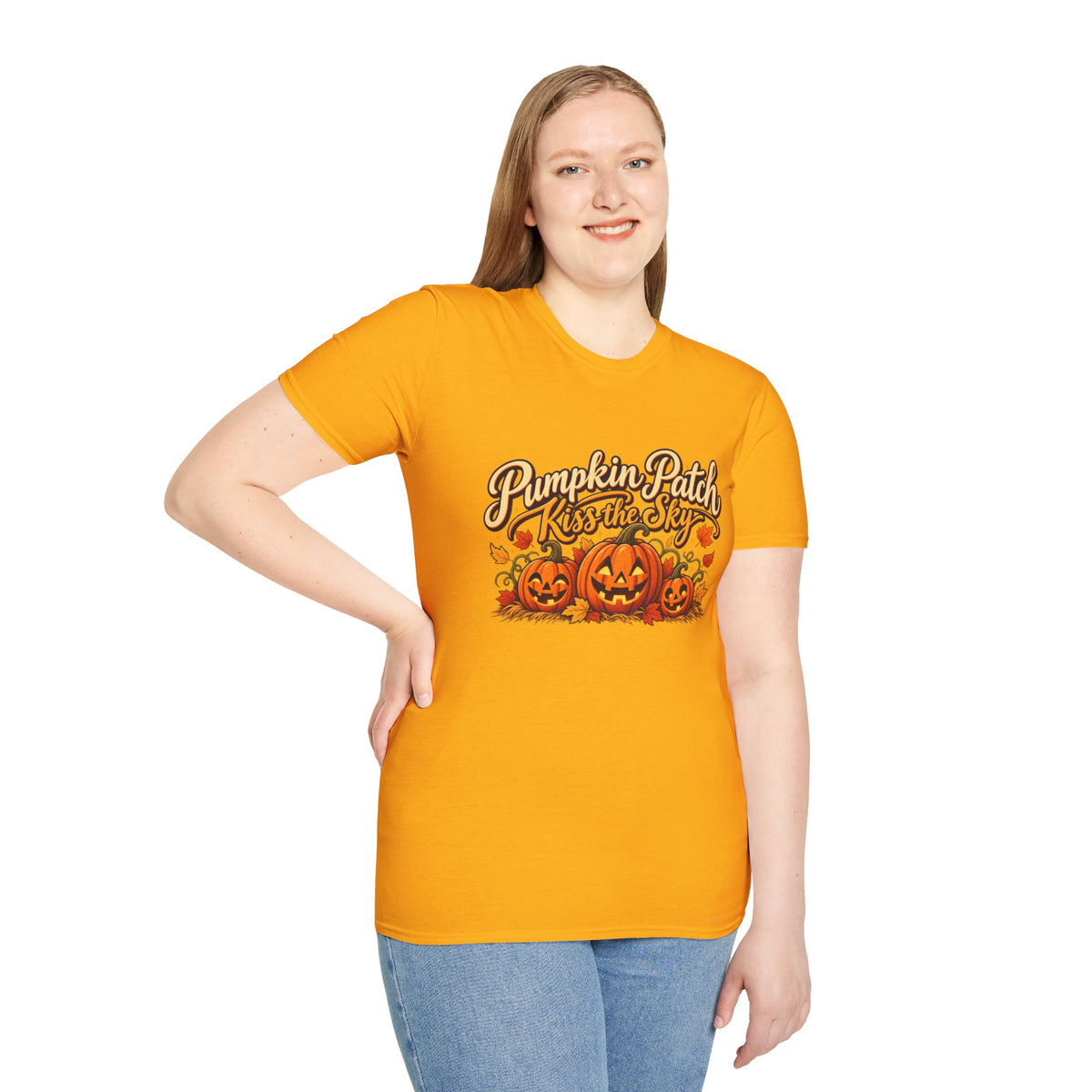 Pumpkin Patch Kiss the Sky Shirt | Cute Fall Jack-O'-Lantern Graphic Tee | Womens Halloween T-Shirt