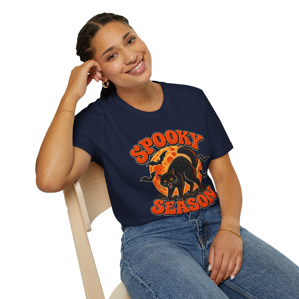 Retro Black Cat Halloween Shirt | Vintage Spooky Season Graphic Tee | Womens Halloween T-Shirt