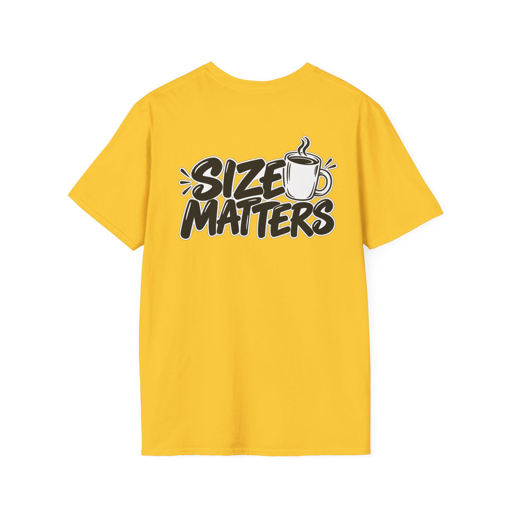 Dark Humor Funny Coffee Shirt Size Matters Novelty Graphic Tee Unique Gift