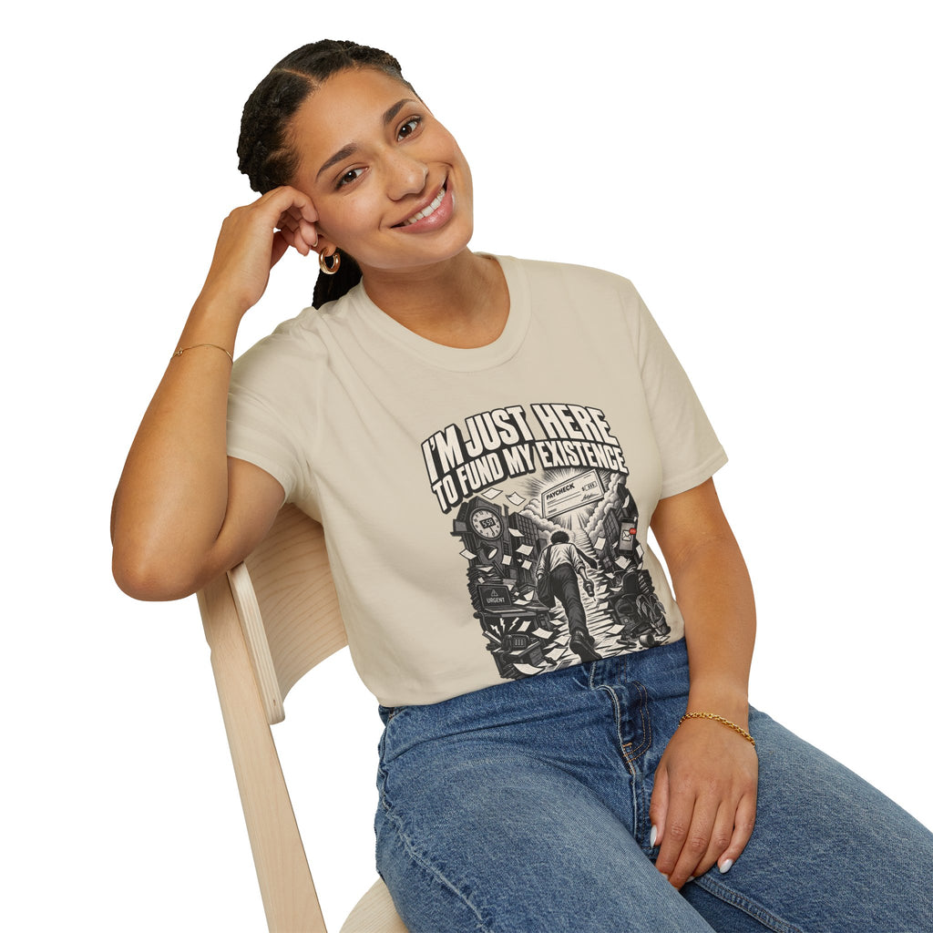Funny Dark Humor Tshirt — Funny Office Tshirt Dark Humor Graphic Tee Unique Coworker Gift I'M JUST HERE TO FUND MY EXISTENCE Shirt