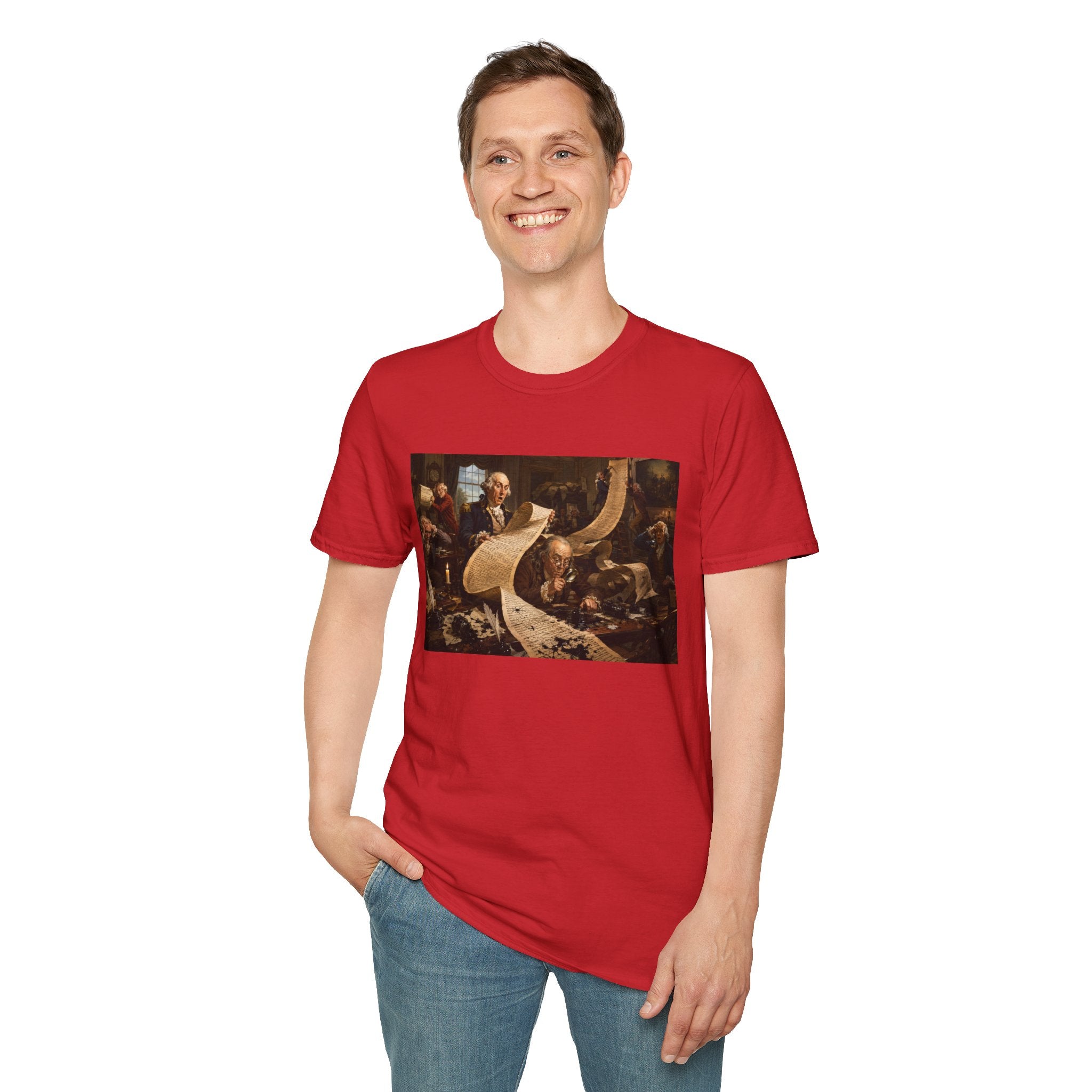 Funny USA Unisex Softstyle T-Shirt Giant Declaration Team Funny Patriotic T-Shirt United States of America Benjamin Franklin George Washington Tshirts