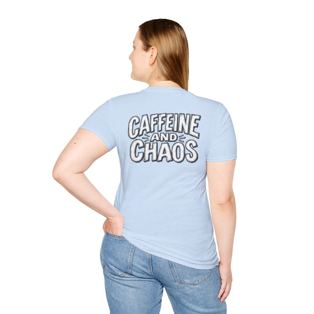 Funny Caffeine and Chaos Shirt Coffee Lover Graphic Tee Dark Humor Tshirt Funny Office Tshirt