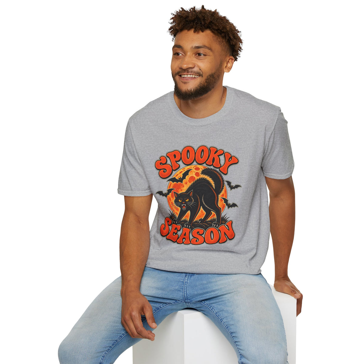Retro Black Cat Halloween Shirt | Vintage Spooky Season Graphic Tee | Womens Halloween T-Shirt