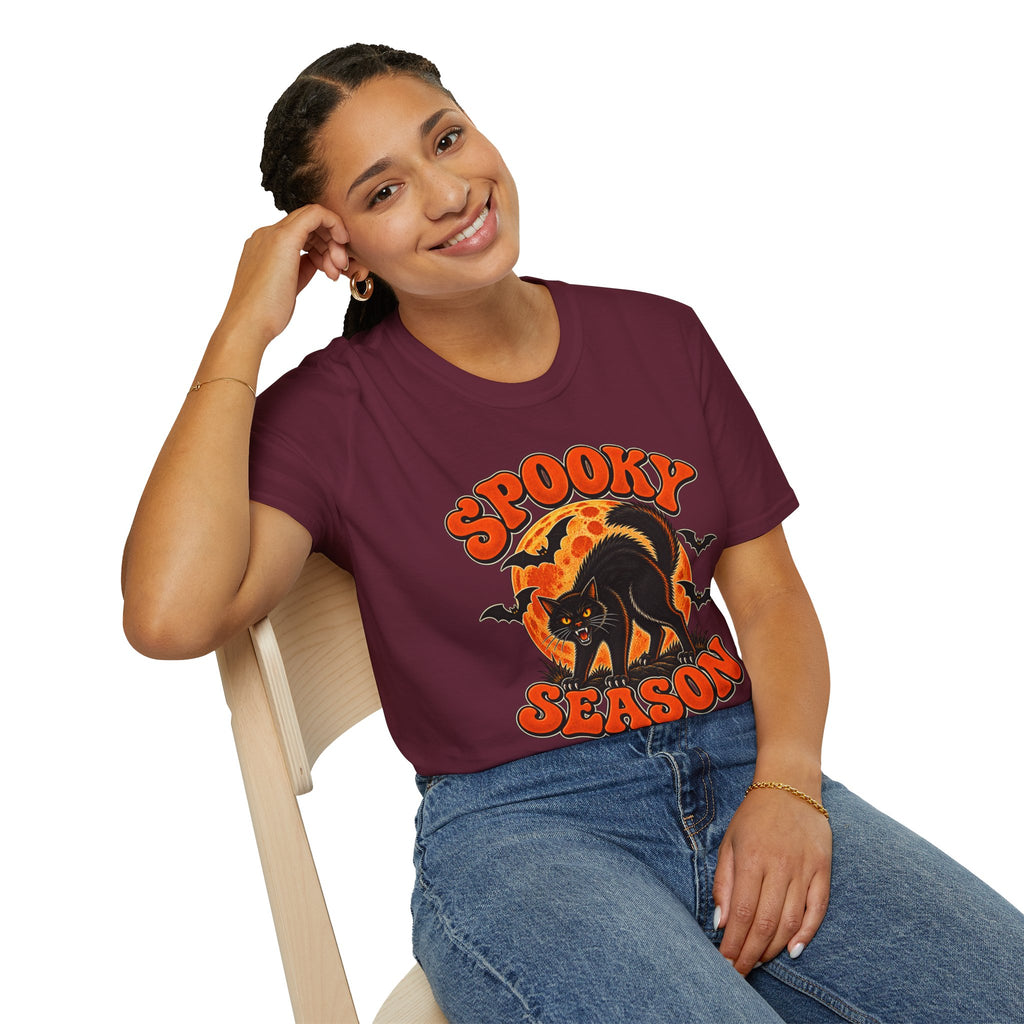 Retro Black Cat Halloween Shirt | Vintage Spooky Season Graphic Tee | Womens Halloween T-Shirt