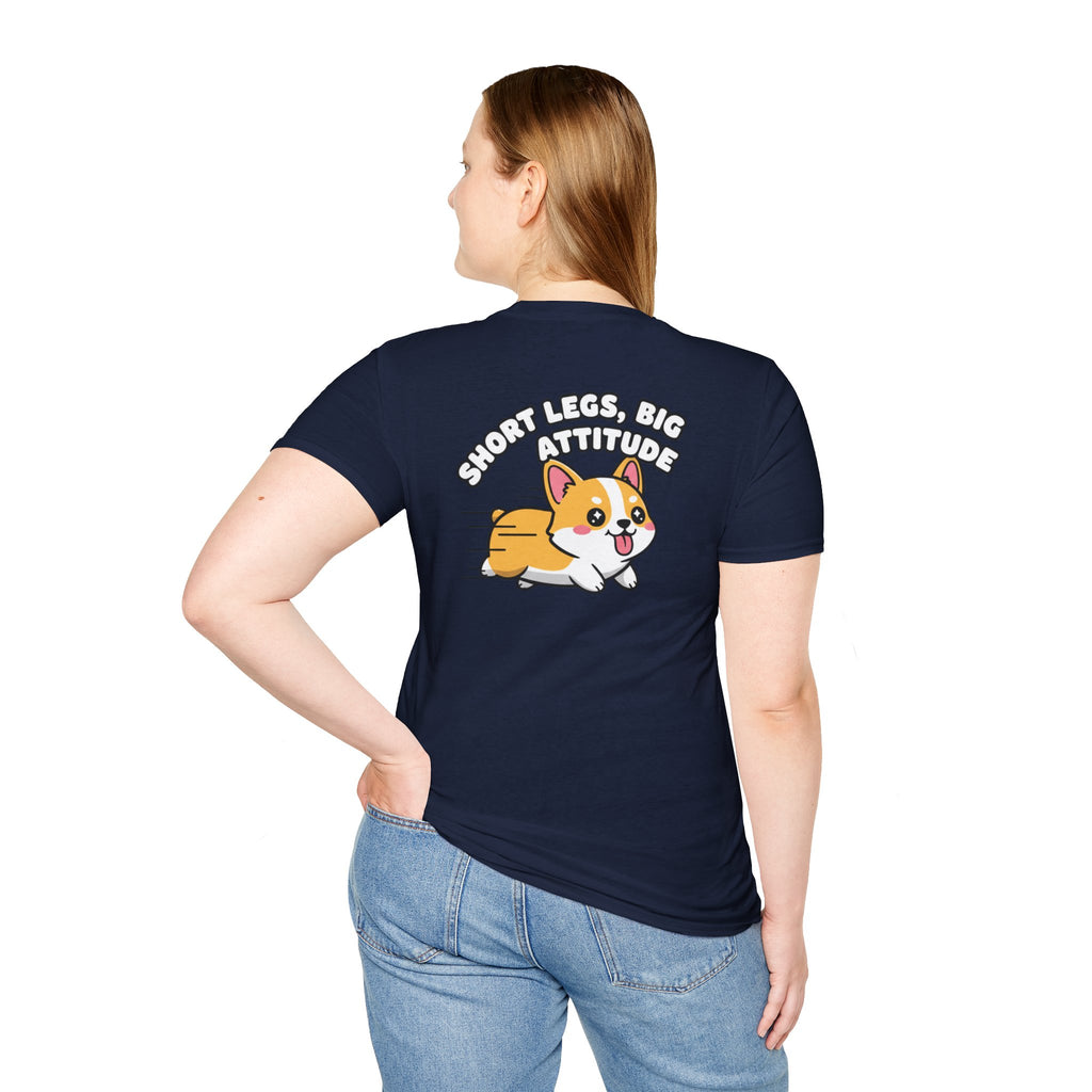 Cute Corgi Shirt Short Legs, Big Attitude Funny Dog Lover Unisex Softstyle Tee Gift