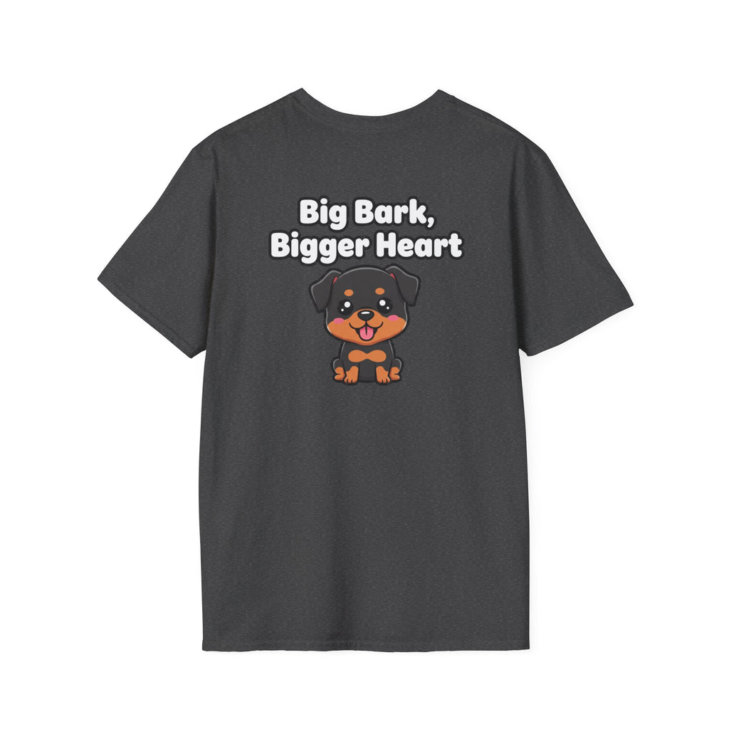 Cute Rottweiler Shirt Big Bark, Bigger Heart Funny Dog Lover Unisex Softstyle Tee Gift