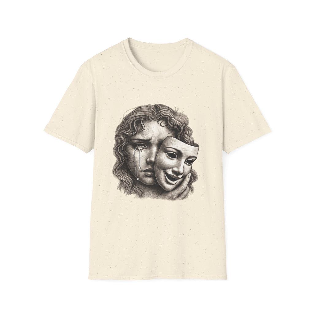 Crying Woman Mask Art T-Shirt | Hidden Emotions Sketch Graphic Tee Unisex Unisex Softstyle T-Shirt