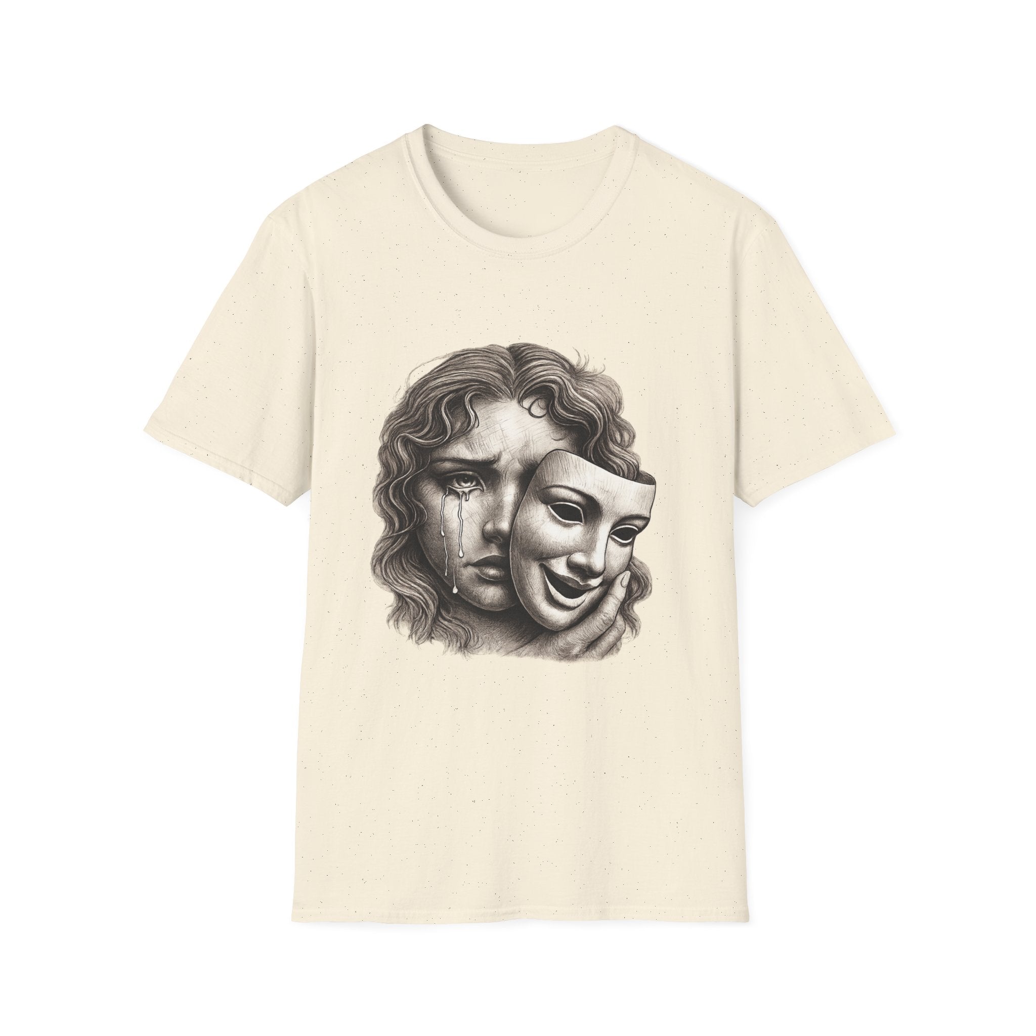 Crying Woman Mask Art T-Shirt | Hidden Emotions Sketch Graphic Tee Unisex Unisex Softstyle T-Shirt