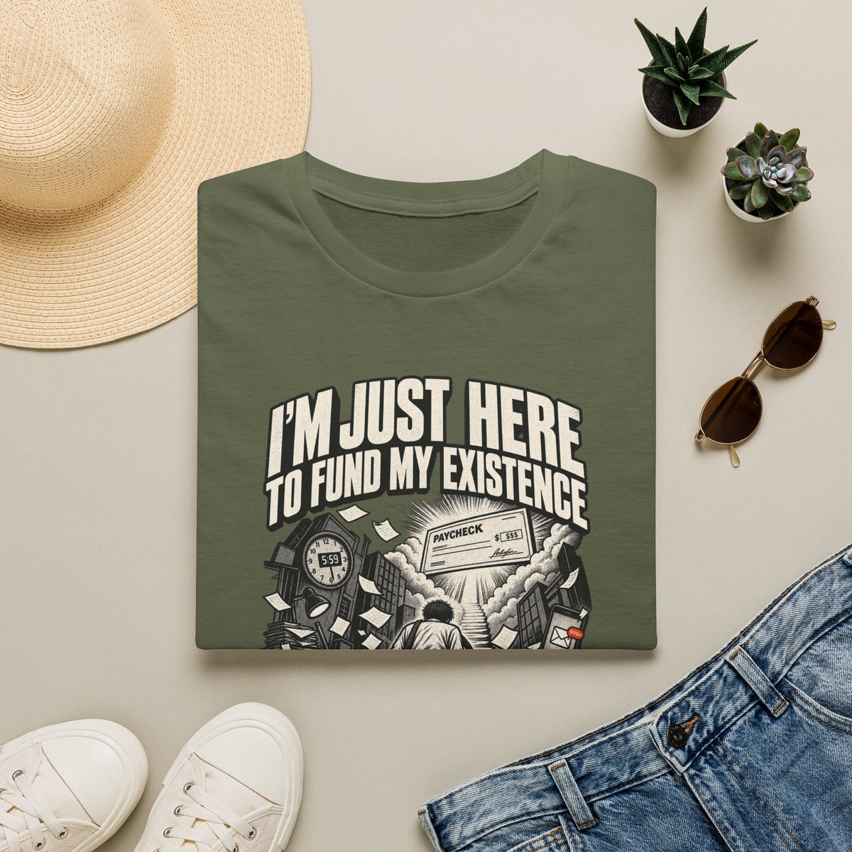 Funny Dark Humor Tshirt — Funny Office Tshirt Dark Humor Graphic Tee Unique Coworker Gift I'M JUST HERE TO FUND MY EXISTENCE Shirt