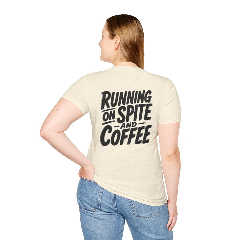 Funny Dark Humor Tshirt Running on Spite and Coffee Shirt — Dark Humor Coffee Lover Graphic Tee