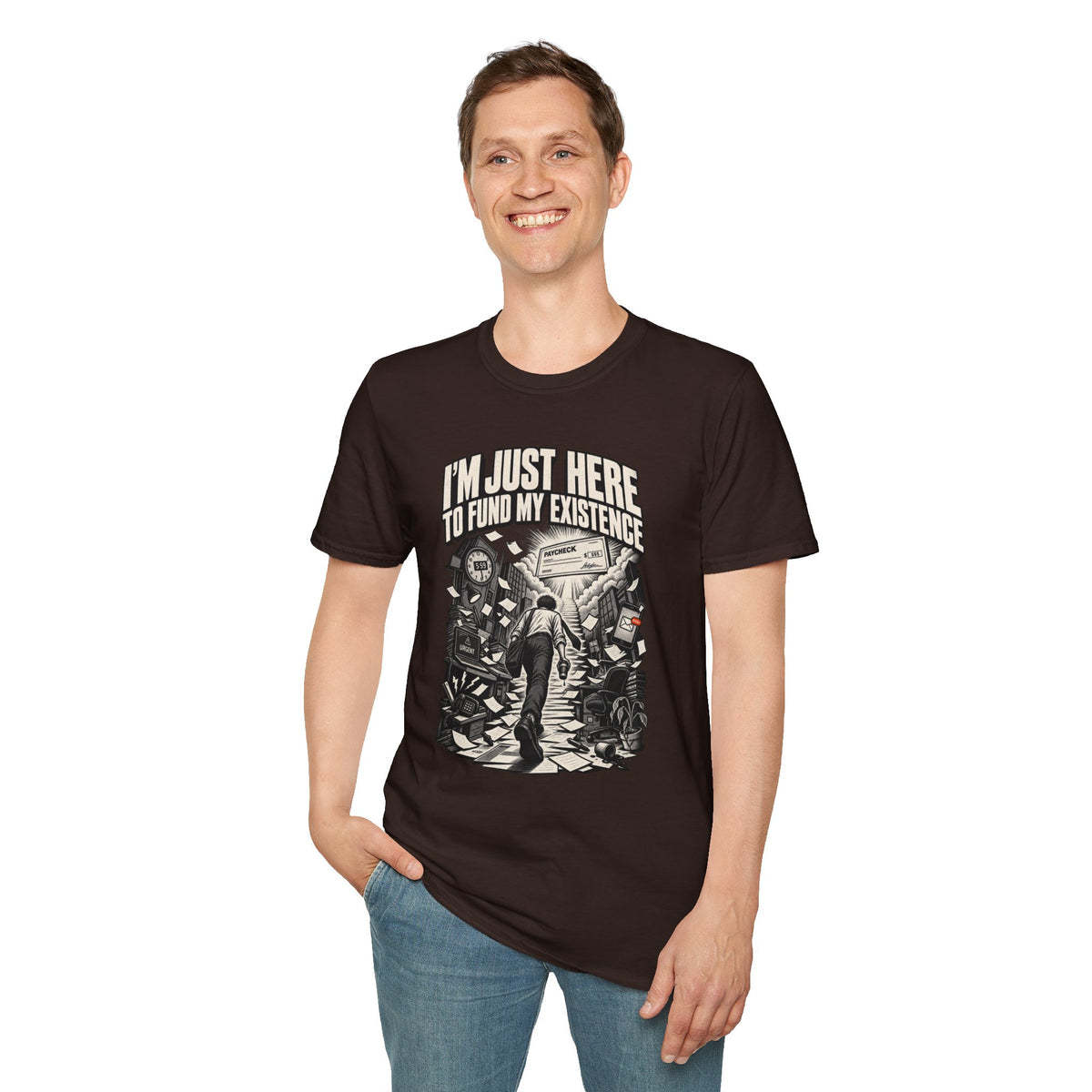 Funny Dark Humor Tshirt — Funny Office Tshirt Dark Humor Graphic Tee Unique Coworker Gift I'M JUST HERE TO FUND MY EXISTENCE Shirt