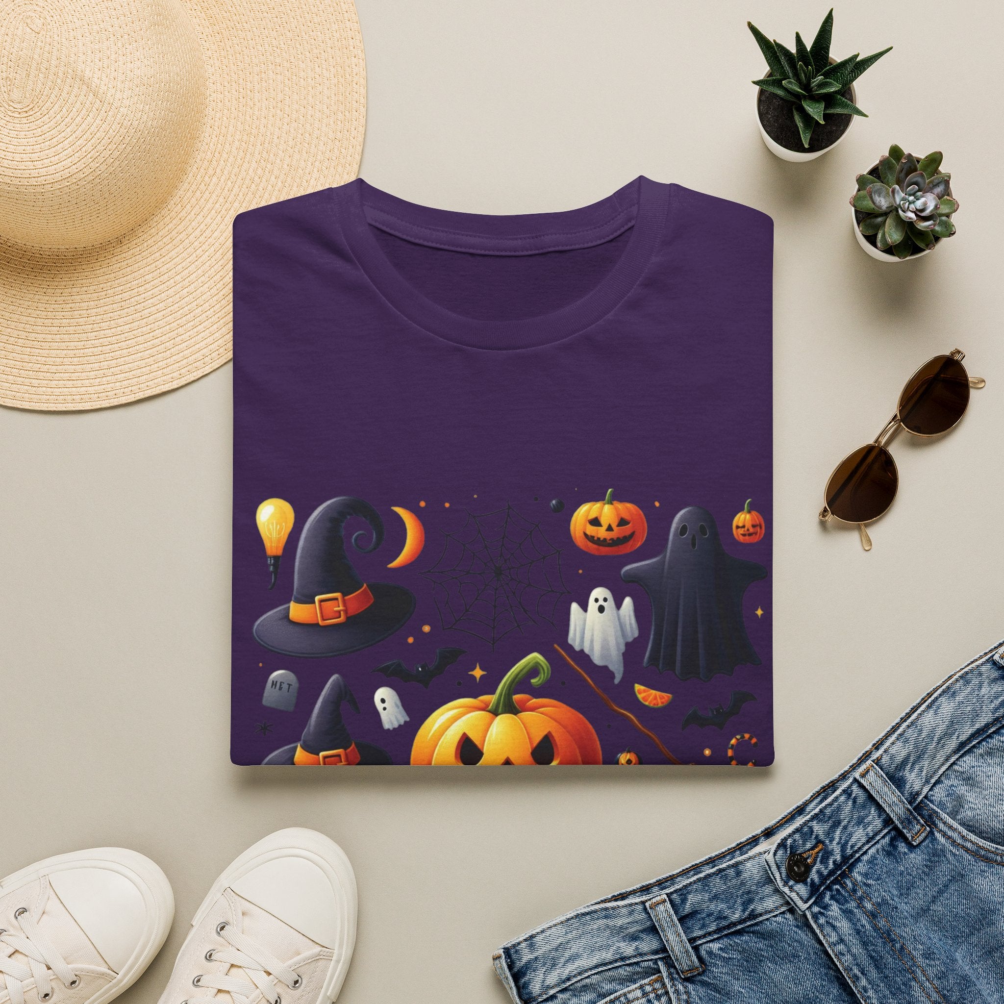 Halloween Pumpkin Face Funny Scary Mens Cotton T-Shirt Tee Top Unisex Women Gift