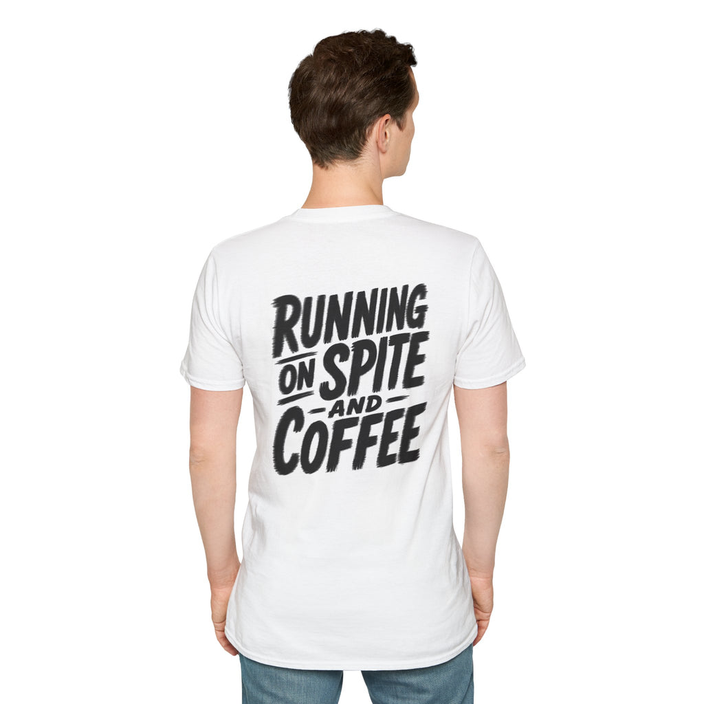 Funny Dark Humor Tshirt Running on Spite and Coffee Shirt — Dark Humor Coffee Lover Graphic Tee