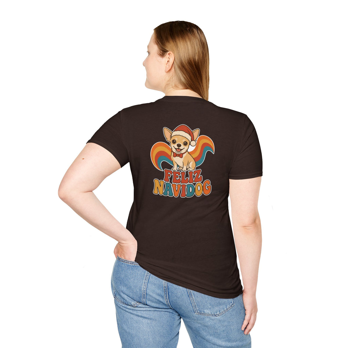 Retro Christmas Dog T-Shirt Feliz Navidog Vintage Dog Lover Shirt Unisex Softstyle Tee Christmas Gift
