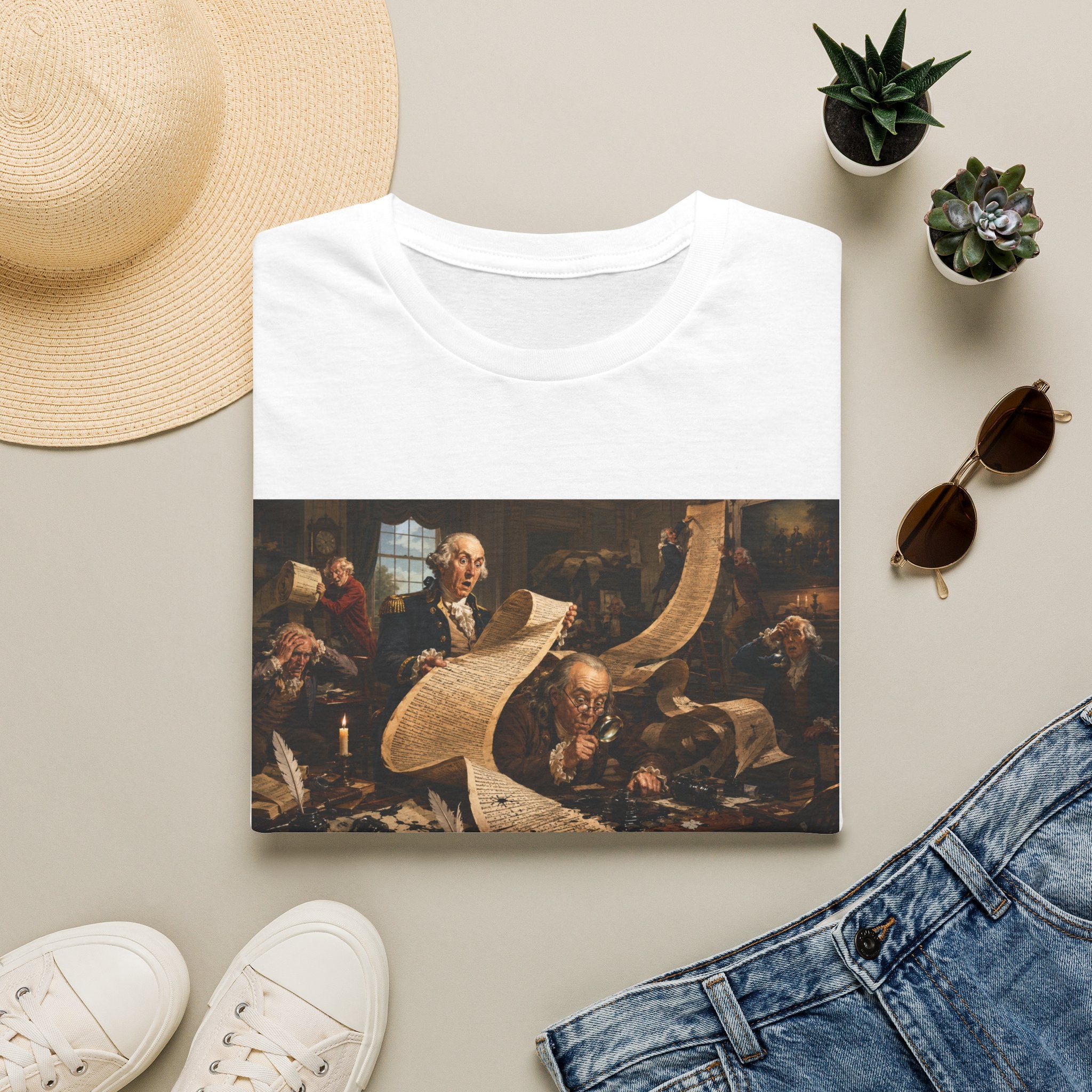 Funny USA Unisex Softstyle T-Shirt Giant Declaration Team Funny Patriotic T-Shirt United States of America Benjamin Franklin George Washington Tshirts